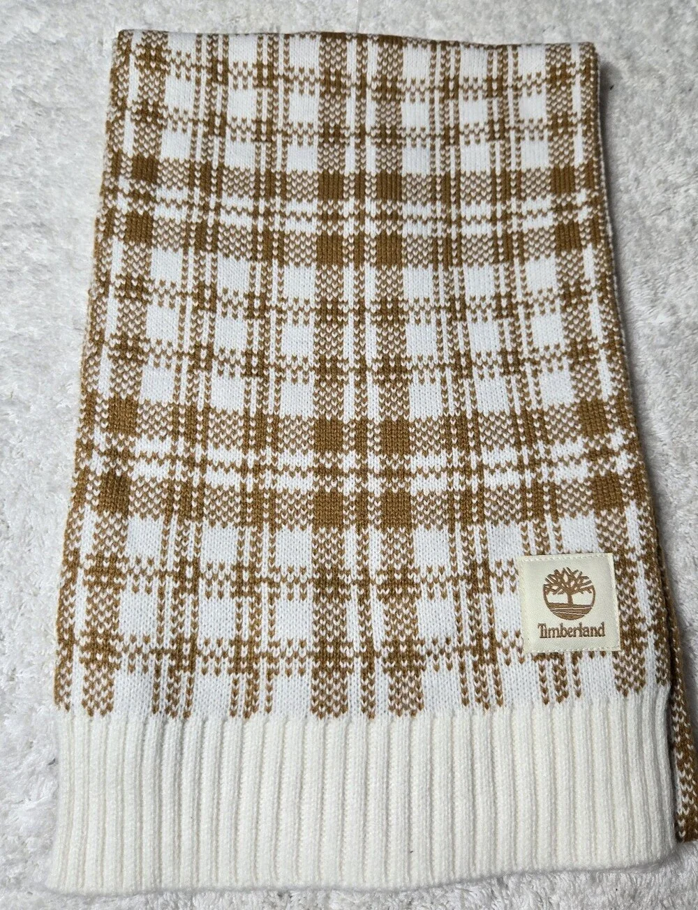 Timberland White & Brown Plaid Scarf OS  NWT